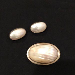 Vintage GFMW sterling silver pearl earrings & brooch